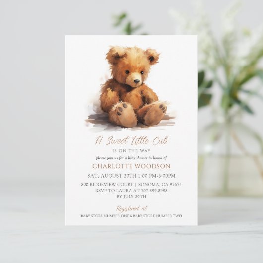 Waterverf Teddy Bear Baby shower Kaart (Staand voorkant)