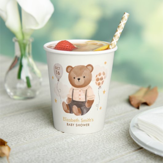 Waterverf Teddy Bear Baby shower Papieren Bekers (Insitu)