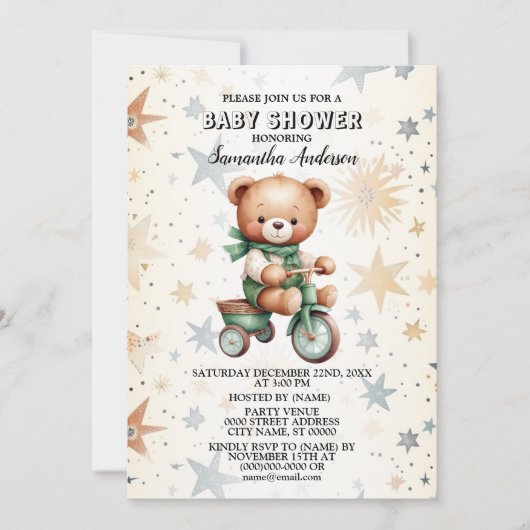 Waterverf Teddy Bear Baby shower Party Elegant Kaart (Voorkant)