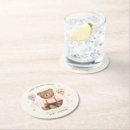 Waterverf Teddy Bear Baby shower Ronde Kartonnen Onderzetter