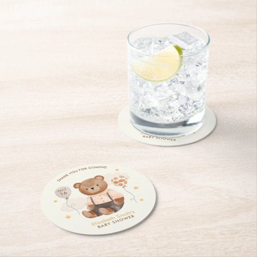 Waterverf Teddy Bear Baby shower Ronde Kartonnen Onderzetter (Insitu)