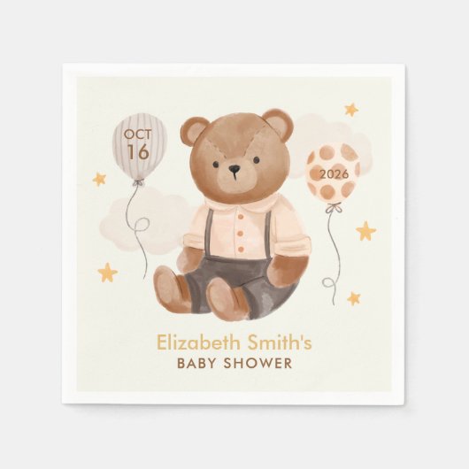 Waterverf Teddy Bear Baby shower Servet (Voorkant)