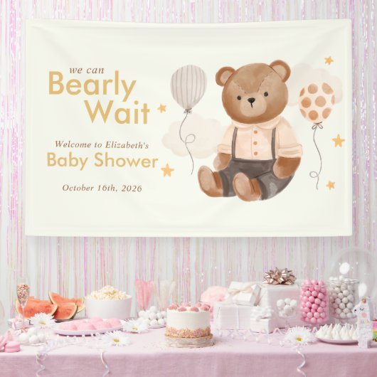 Waterverf Teddy Bear Baby shower Spandoek (Feest)