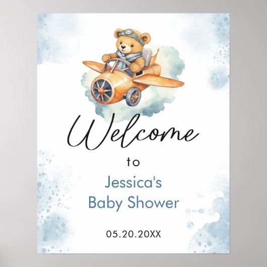 Waterverf Teddy Bear Baby shower Welkom Poster (Voorkant)