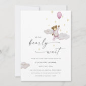 Waterverf Teddy Bear Balloon Roze Baby shower Kaart (Voorkant)