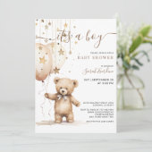 Waterverf Teddy Bear Balloons Jongen Baby shower Kaart (Staand voorkant)