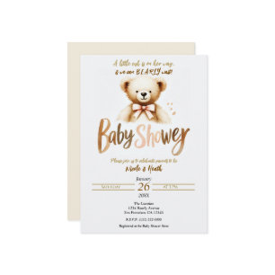 Waterverf Teddy Bear Barly Wachten Baby shower Kaart