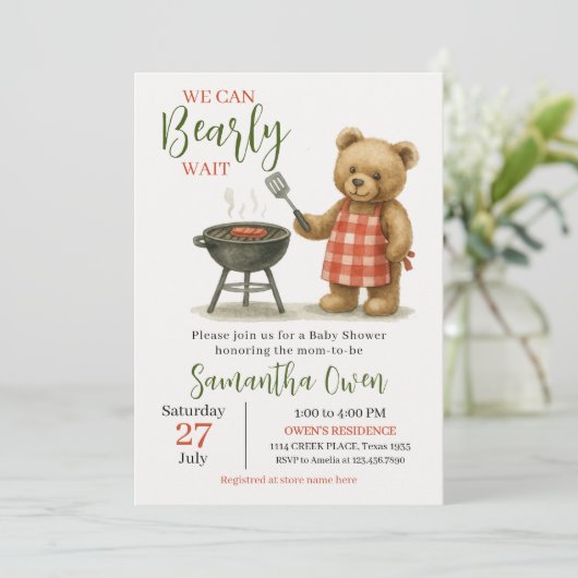 Waterverf Teddy Bear BBQ Baby shower voor jongens Kaart (Staand voorkant)