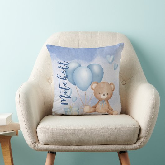 Waterverf Teddy Bear Blue-ballon Personaliseren Kussen
