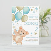 Waterverf Teddy Bear Blue Gold Boys Birthday Kaart (Staand voorkant)