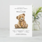 Waterverf Teddy Bear Boy 1e verjaardag Kaart (Staand voorkant)