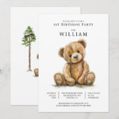 Waterverf Teddy Bear Boy 1e verjaardag Kaart (Voorkant / Achterkant)