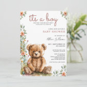 Waterverf Teddy Bear Boy Baby shower Kaart (Staand voorkant)