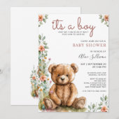 Waterverf Teddy Bear Boy Baby shower Kaart (Voorkant / Achterkant)