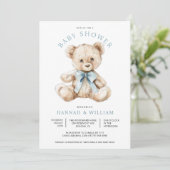 Waterverf Teddy Bear Boy Blue Baby shower Kaart (Staand voorkant)