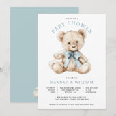 Waterverf Teddy Bear Boy Blue Baby shower Kaart (Voorkant / Achterkant)
