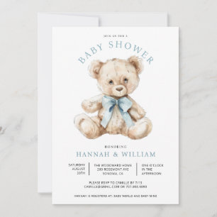 Waterverf Teddy Bear Boy Blue Baby shower Kaart