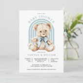 Waterverf Teddy Bear Boy Blue Baby shower Kaart (Staand voorkant)