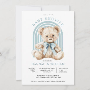 Waterverf Teddy Bear Boy Blue Baby shower Kaart