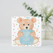Waterverf Teddy Bear Confetti Boy Birthday Kaart (Staand voorkant)