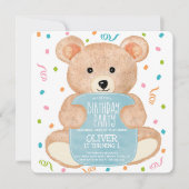 Waterverf Teddy Bear Confetti Boy Birthday Kaart (Voorkant)