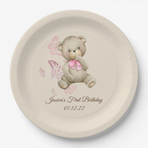 Waterverf Teddy Bear First Birthday Paper Borden Papieren Bordje