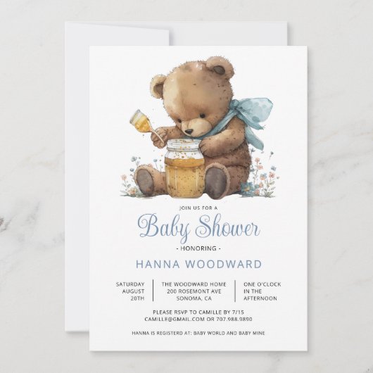 Waterverf Teddy Bear Honey Pot Boy Baby shower Kaart (Voorkant)