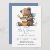 Waterverf Teddy Bear Honey Pot Boy Baby shower Kaart (Voorkant / Achterkant)