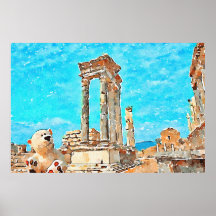 Waterverf Teddy Bear in Ancient Ruins