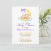 Waterverf Teddy Bear Moon Baby shower Paars Kaart (Staand voorkant)