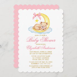 Waterverf Teddy Bear Moon Baby shower Roze Kaart