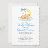 Waterverf Teddy Bear Moon Blue Baby shower Kaart (Voorkant)