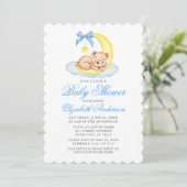 Waterverf Teddy Bear Moon Blue Baby shower Kaart (Staand voorkant)