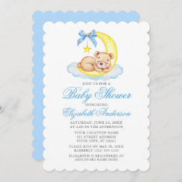 Waterverf Teddy Bear Moon Blue Baby shower Kaart