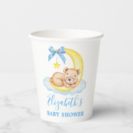 Waterverf Teddy Bear Moon Blue Baby shower Papieren Bekers