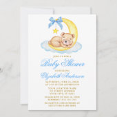 Waterverf Teddy Bear Moon Blue Stippen Baby shower Kaart (Voorkant)