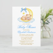 Waterverf Teddy Bear Moon Blue Stippen Baby shower Kaart (Staand voorkant)