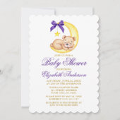 Waterverf Teddy Bear Moon Paars Baby shower Kaart (Voorkant)
