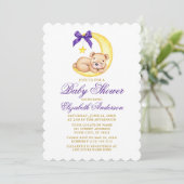 Waterverf Teddy Bear Moon Paars Baby shower Kaart (Staand voorkant)
