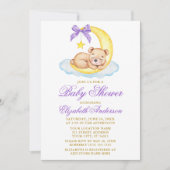 Waterverf Teddy Bear Moon Paars Stip Baby shower Kaart (Voorkant)