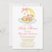 Waterverf Teddy Bear Moon Roze Stippen Baby shower Kaart (Voorkant)