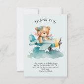 Waterverf Teddy Bear Pilot Baby shower Bedankkaart (Voorkant)