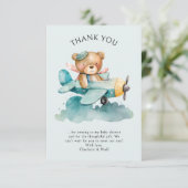 Waterverf Teddy Bear Pilot Baby shower Bedankkaart (Staand voorkant)
