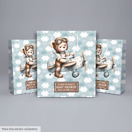 Waterverf Teddy Bear Pilot Baby shower Behandeltas Medium Cadeauzakje