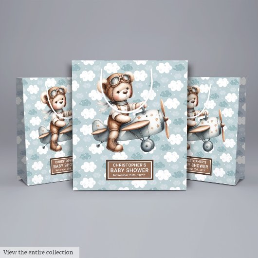 Waterverf Teddy Bear Pilot Baby shower Behandeltas Medium Cadeauzakje