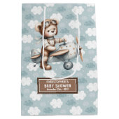 Waterverf Teddy Bear Pilot Baby shower Behandeltas Medium Cadeauzakje (Achterkant)