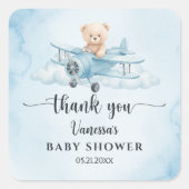 Waterverf Teddy Bear Pilot Baby shower Dank u Vierkante Sticker (Voorkant)