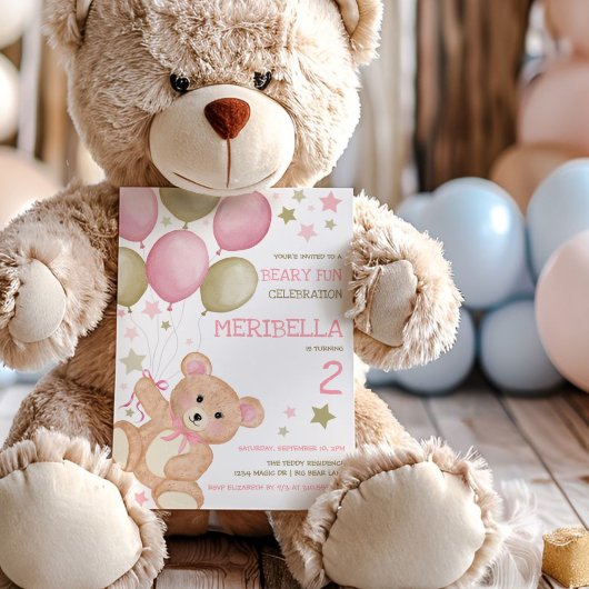 Waterverf Teddy Bear Pink Gold Girls Kaart