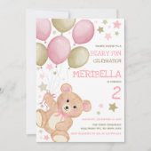 Waterverf Teddy Bear Pink Gold Girls Kaart (Voorkant)