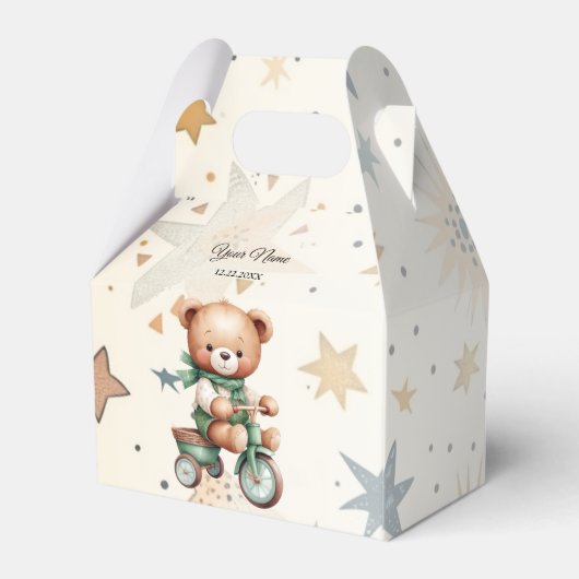 Waterverf Teddy Bear Sterren Groene Fietsfeest Bedankdoosjes (Achterkant)